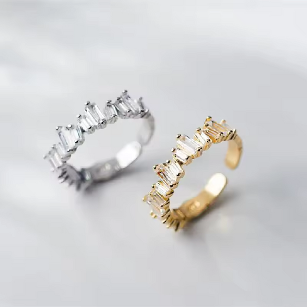 Damenring mit unregelmäßigem Zirkonia-Design, Sterling-Silber 925, Offen 48-55