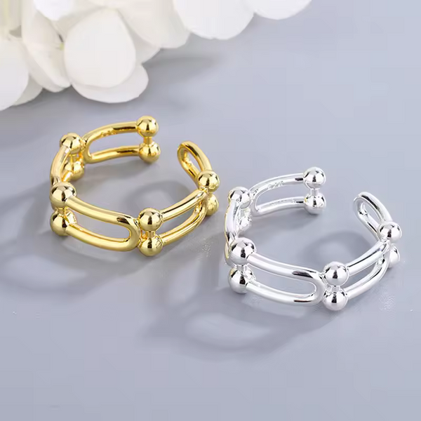 Damen Ring zwei  Reihen verstellbar Sterling Silber 925 - kugeln Ring