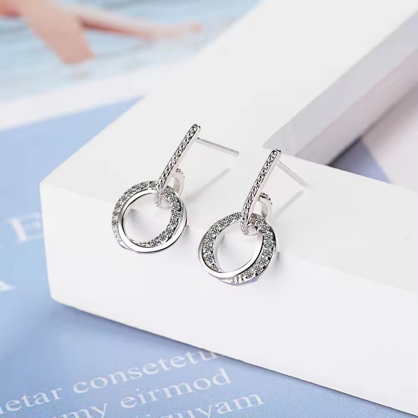 Damen-Ohrstecker mit Anhänger, Kreis mit Zirkonia, Silber 925.