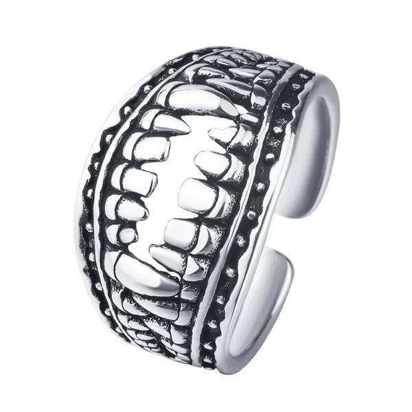 Damen Herren Ring Zwei Haifischzähne Sterling Silber 925 größenverstellbar 50-58