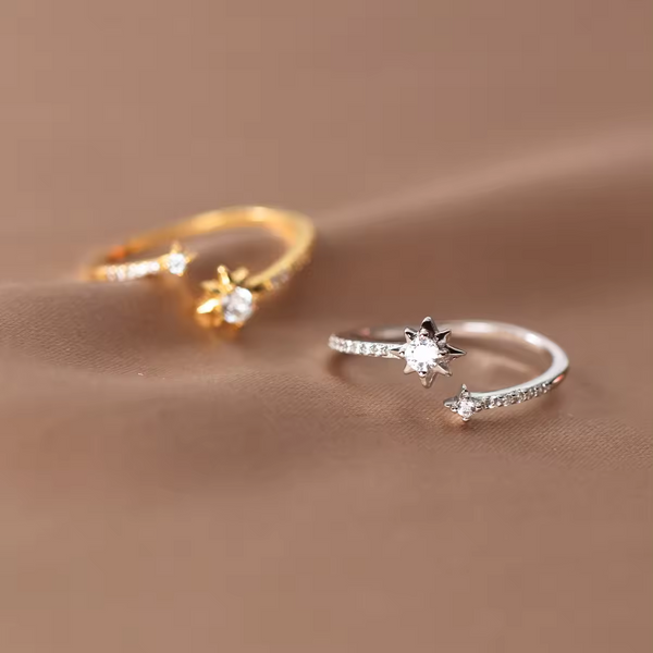 hübscher, schlanker Ring mit Stern-Zirkonia, Größe wählbar, Sterling Silber 925