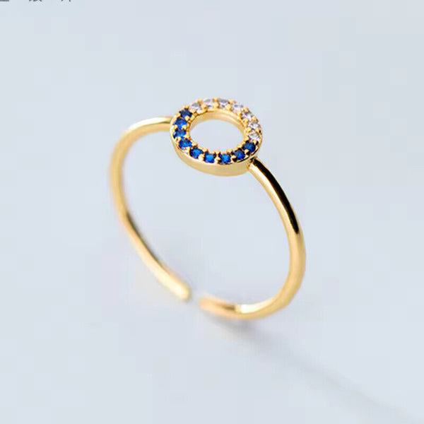 Damen Ring runde Motiv, Sterling Silber 925, blauer Zirkon, größenverstellbar