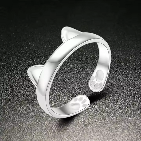 Mini Kinder ring mit Katzenmotiv, Silber 925, glatt, größenverstellbar 43-47