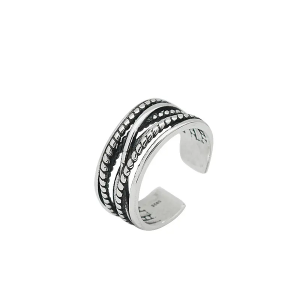 925 Silber Damenring – Verstellbar, Antik-Look mit Vintage Muster, Boho Stil