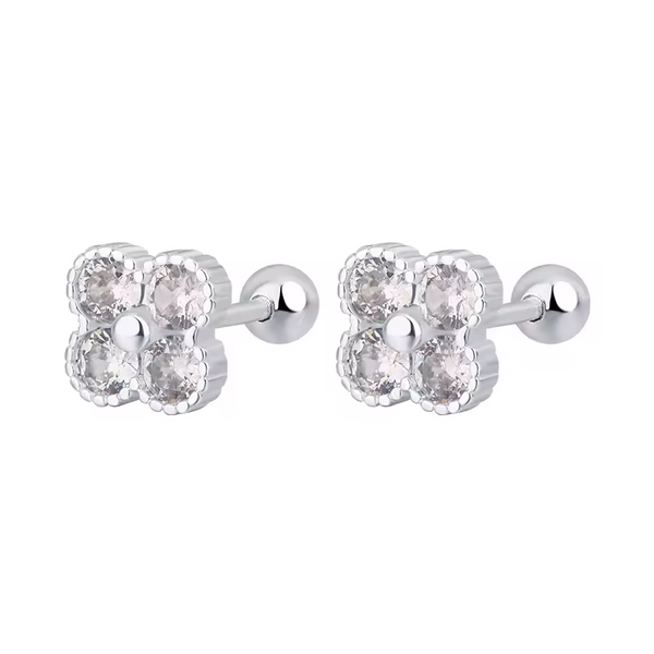 Damen Ohrringe Mini-Blume, Sterling Silber 925, Zirkonia, Damen Ohrstecker