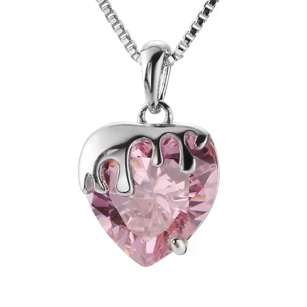Schmucker Herzanhänger mit rosa Kristall und Silber 925 Detail