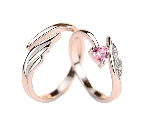 925 Sterling Silber Partnerringe | Herzförmiger Zirkonia & Flügeldesign" 💍💖✨