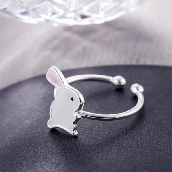 Ring Kaninchen, Sterling Silber 925, weiß, Größe wählbar Damenring-Kinder