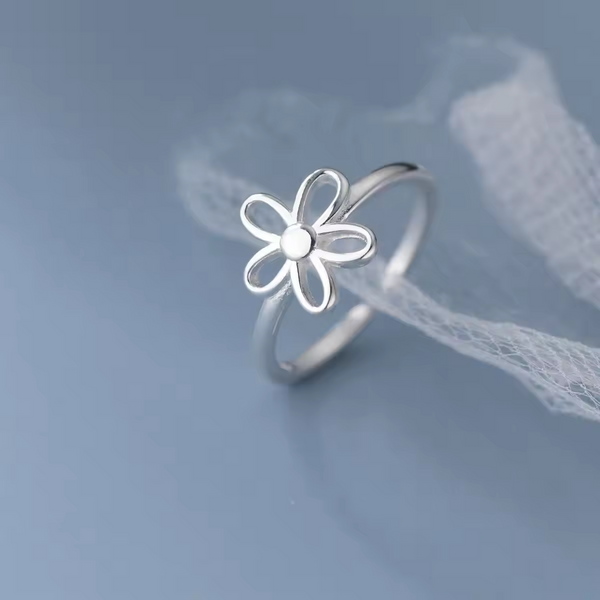 Offener Blumen-Damenring, Sterling Silber 925, glatt, Größe wählbar