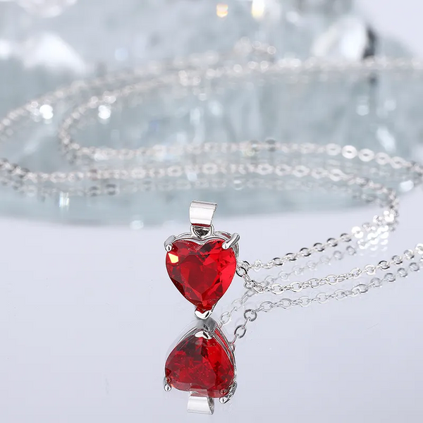 Halskette Rot Herz Sterling Silber 925 Zirkonia Mädchen Ketten Liebe