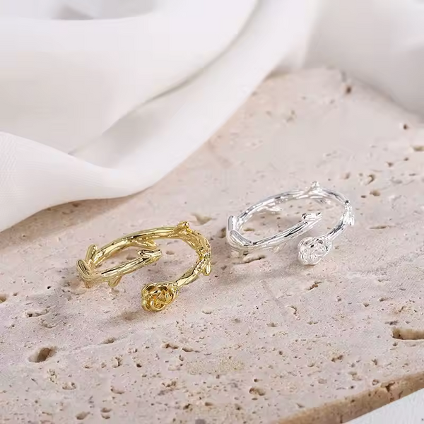 Damenring mit Blume, Sterling Silber 925, silber-gold, glatt, Größe wählbar
