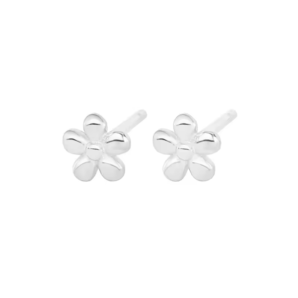 Sehr kleine Ohrringe mit Blume, Sterling-Silber 925, glatt, Damen Ohrstecker
