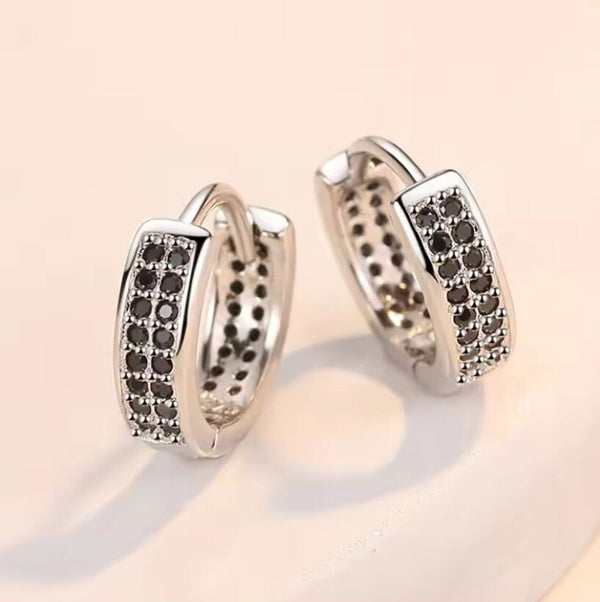 Creolen Sterling Silber 925 | Damen Ohrringe mit schwarzen Zirkonia