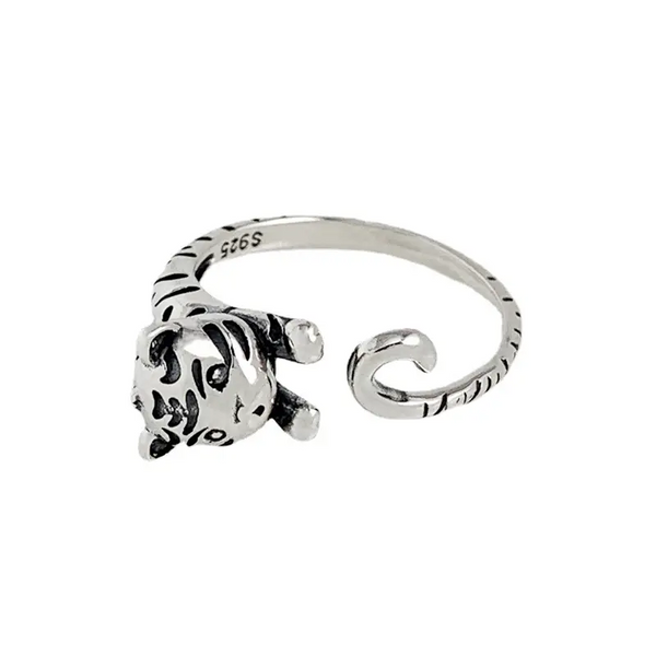 Katze Sterlingsilber 925 Geschwärzt-Damen Ring Größenverstellbar