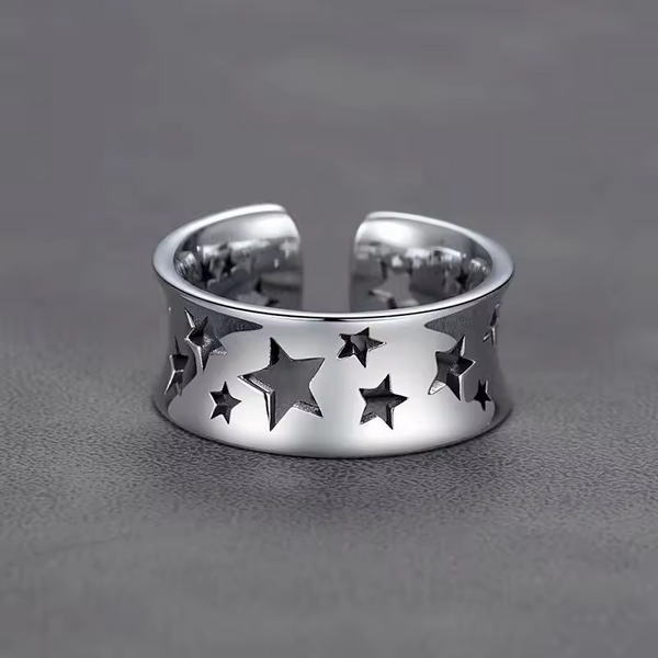 Damenring mit offenem Stern ,Sterling-Silber 925 Glatt, offenbar 47-54