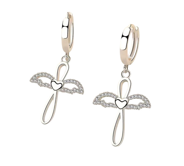 925 Silber Creolen mit Engelsflügeln | Elegante Damen Ohrringe mit Zirkonia
