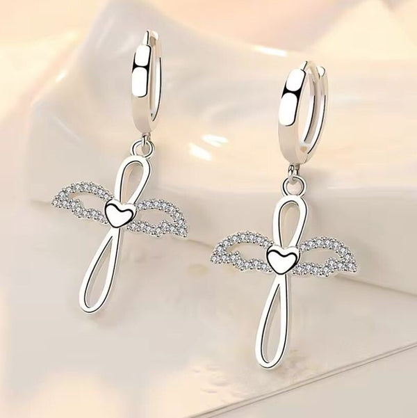 925 Silber Creolen mit Engelsflügeln | Elegante Damen Ohrringe mit Zirkonia