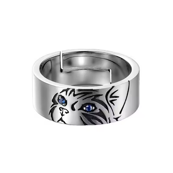 Damenring Katze mit blauem Zirkonia, Sterling Silber 925, größenverstellbar.