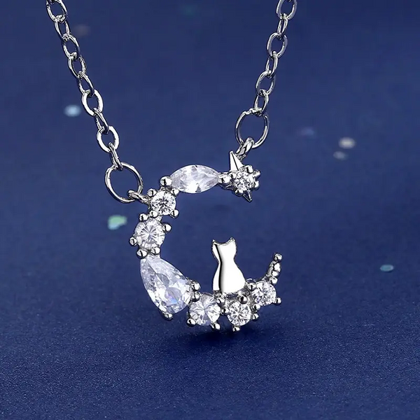 Halskette Mond-Katze Silber 925 Zirkonia Damen Mädchen kette