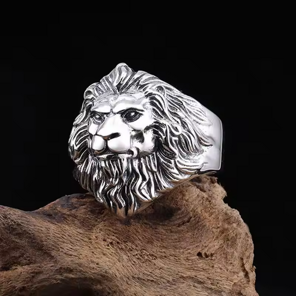 Damen- Herrenring, Löwen Motiv, Sterling Silber, geschwärzt, größenverstellbar