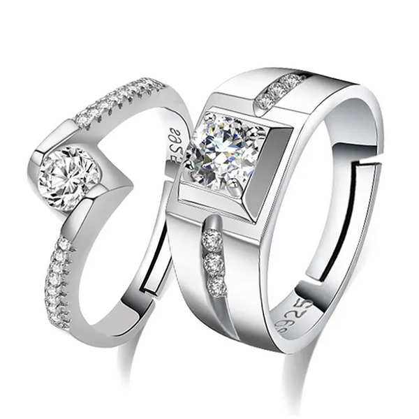 Luxuriöses 925 Sterling Silber Partnerring-Set mit funkelnden Zirkonia