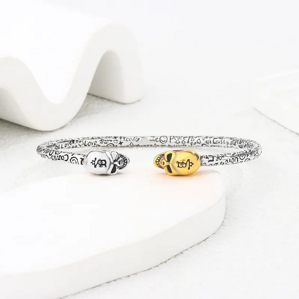 Armreif Totenkopf Sterling Silber 925  Schädel-Skull Goldn Damen Herren Armband