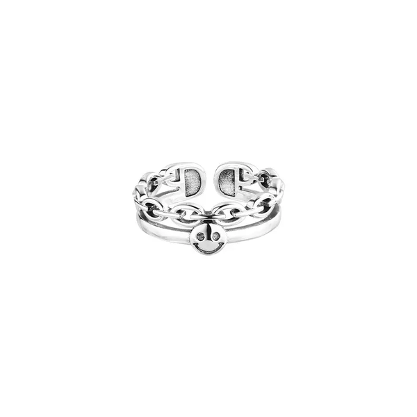 925 Silber Kettenring mit Lachen – Verstellbarer Damenring, Trendiges Design