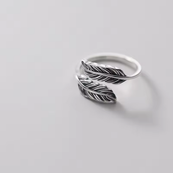 Damen Ring Blatt Sterling Silber 925  geschwärzt Damen Größenveränderbare