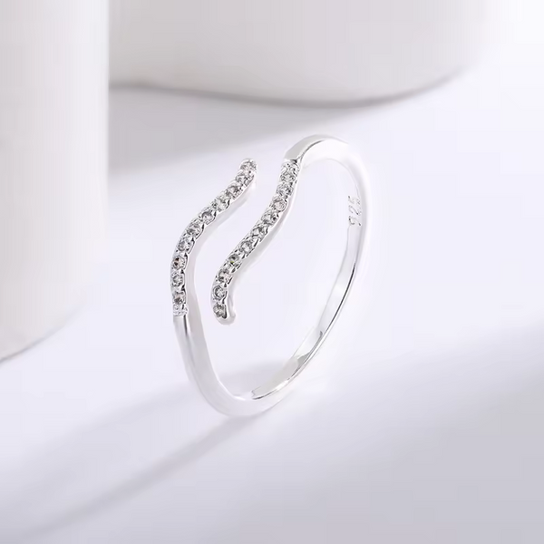 Schlanker Ring Wellenlinien-Design, Silber 925 Zirkonia, cool-stilvoll wirkt