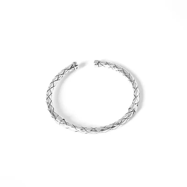 925 Sterling Silber Armreif – Geflochtenes Design, Offene Form
