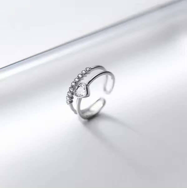 Damenring mit zwei Reihen Herz motiven, Sterling-Silber 925, Zikronia offen