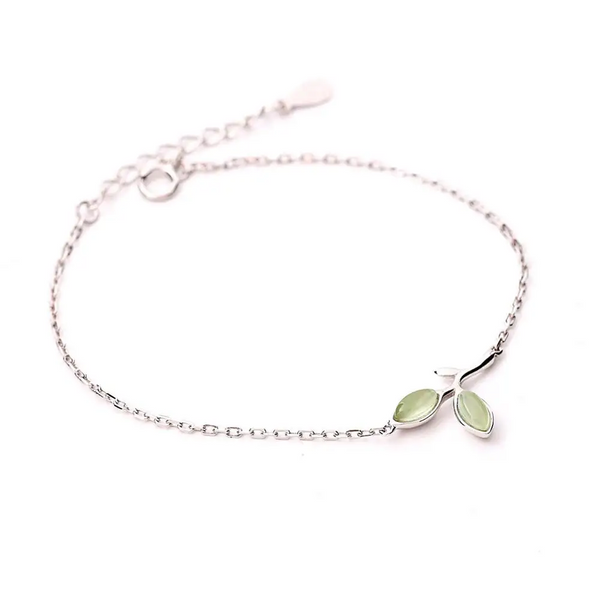 925 Silber Armband mit grünen Blättern – Filigraner Damen-Schmuck, Naturdesign