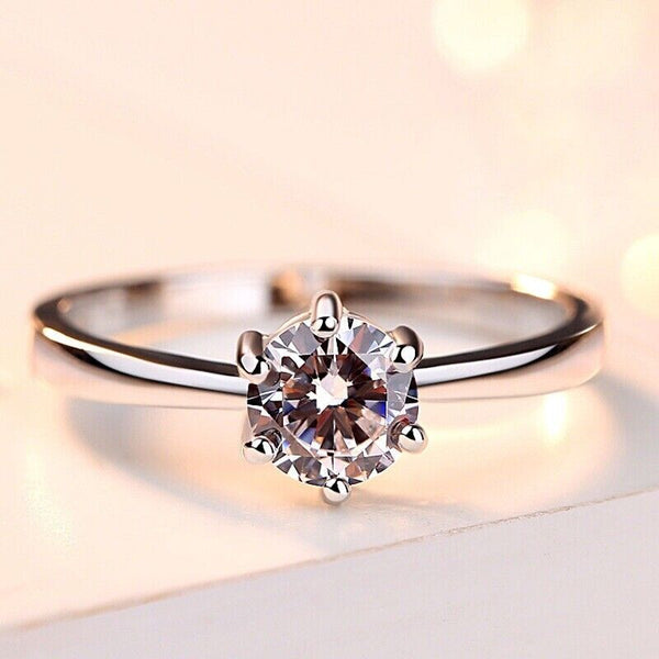 klassisch Verlobungsring Silber 925 Solitär Zirkonia Damen Ring Größenverstellba