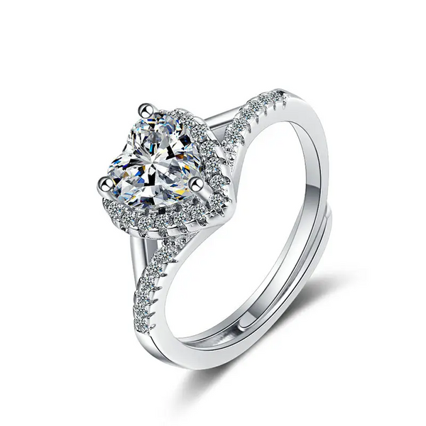 Hochwertiger Verlobungsring – Voller Zirkonia, 925 Sterling Silber, Glitzernder Herzstein