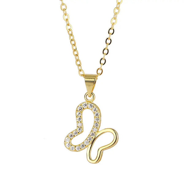 Damen Halskette Schmetterling Silber 925 mit Zirkonia, Goldn-Silbern