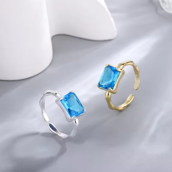 Damenring m. quadratischem Zirkon, Sterling Silber 925, gold-silber, Offen Größe