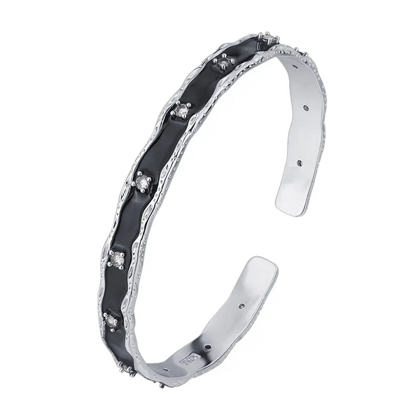 Damen Armreifen Schwarze Sterling Silber 925 Zirkonia Armband