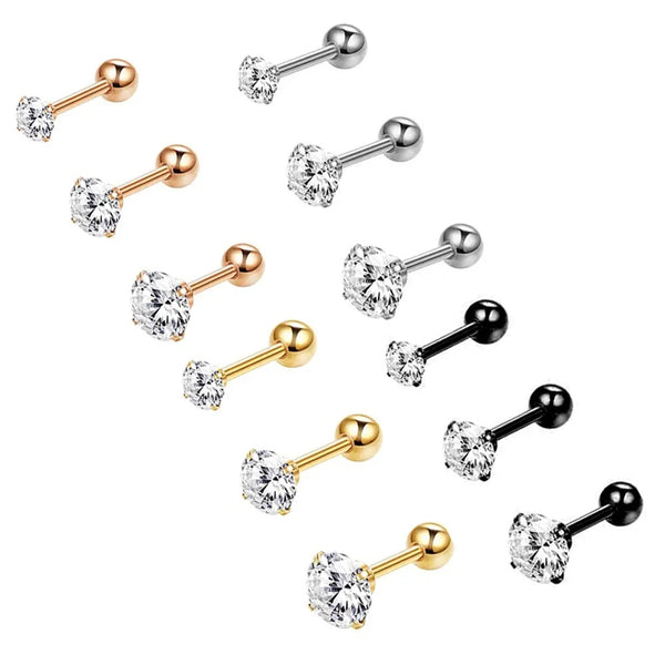 Hochwertige Edelstahl Ohrstecker mit Zirkonia – Größen 3mm bis 6mm – Gold, Silber, Schwarz, Roségold