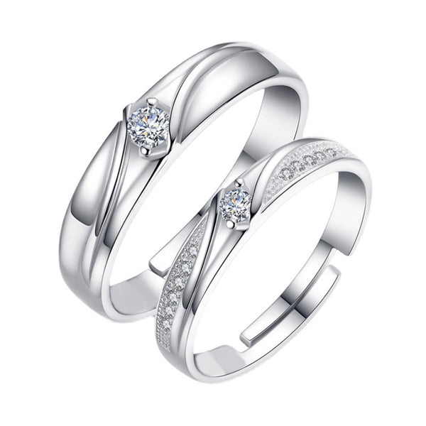 2 im Set Partnerringe Sterling Silber 925 Zirkon Trauringe  Damen Herren Ring