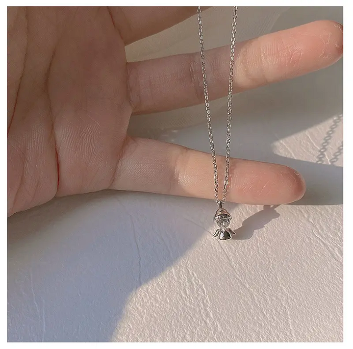 Halskette Anhänger Engel Sterling Silber 925 Zirkonia Perle Damen Mädchen - Vipfashion797