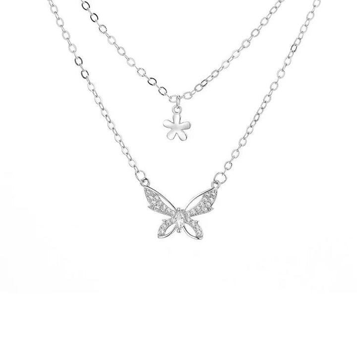 Doppel Halskette Schmetterling Zirkonia Sterling Silber 925 Damen kette - Vipfashion797