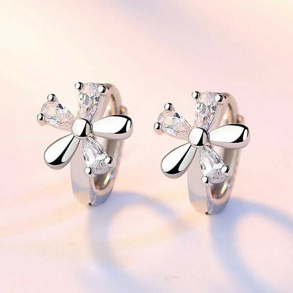 Damen, Ohrringe, Creole, Creolen, 925, Silber, Blume