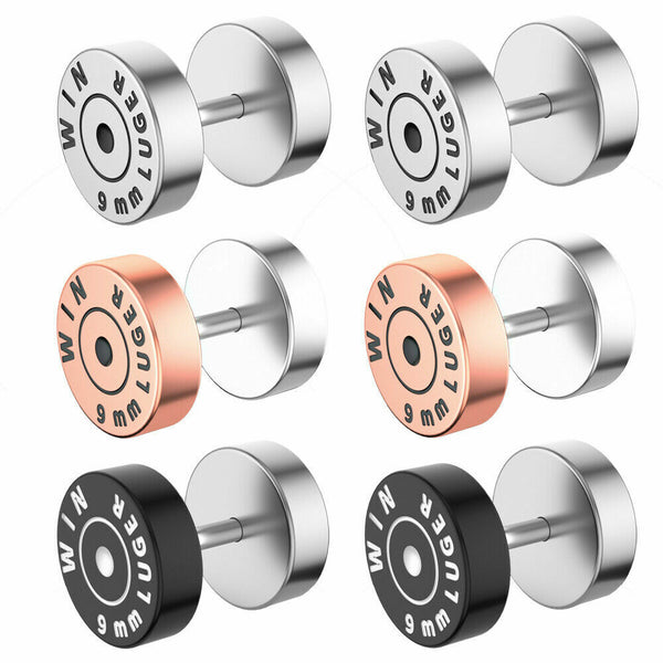 Fake Plug 16G 316L Edelstahl Bullet Patrone 1Paar Silber Schwarz Biker Piercing