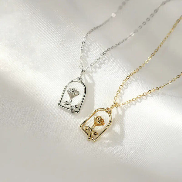 Halskette mit Anhänger Rose Sterling Silber 925 Damen Mädchen Kette