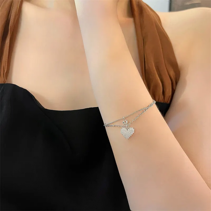 Damen Armband Doppelherz Sterling Silber 925 mit Zirkonia - Vipfashion797