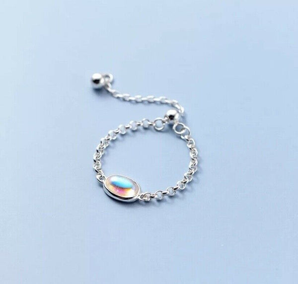 Kette Ring Opal Sterling Silber 925 Anpassbar für alle Größen.
