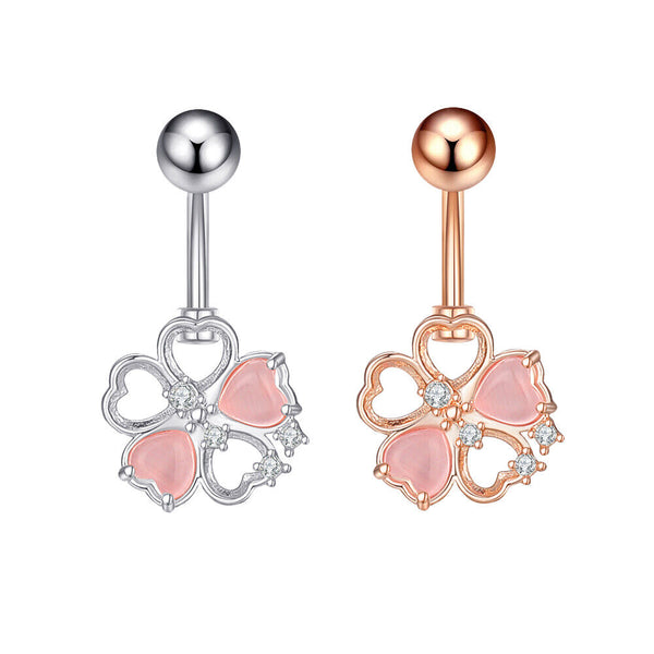 Bauchnabelpiercing Nabel Piercing Stecker Rosegold Blume Zirkon Weiß