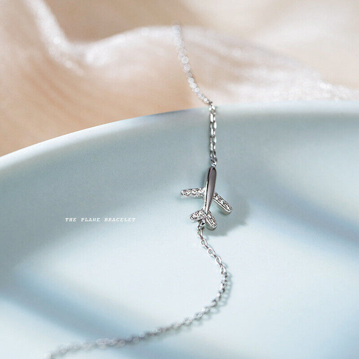 Armband Flugzeug Sterlingsilber 925 Zirkonia Urlaub Damen Armkette - Vipfashion797