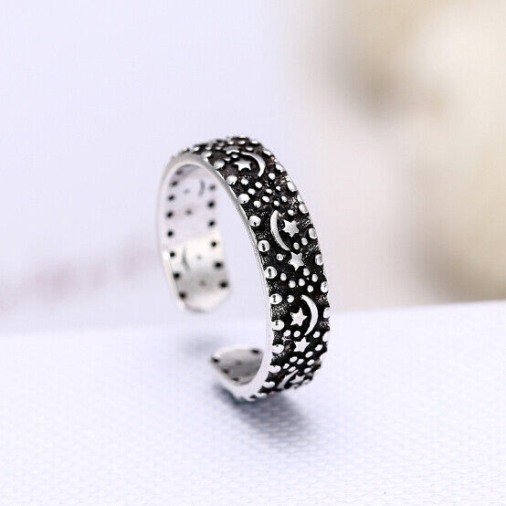 Damen Ring Rund echt Sterling Silber 925 Antik Optik 50-55 offen