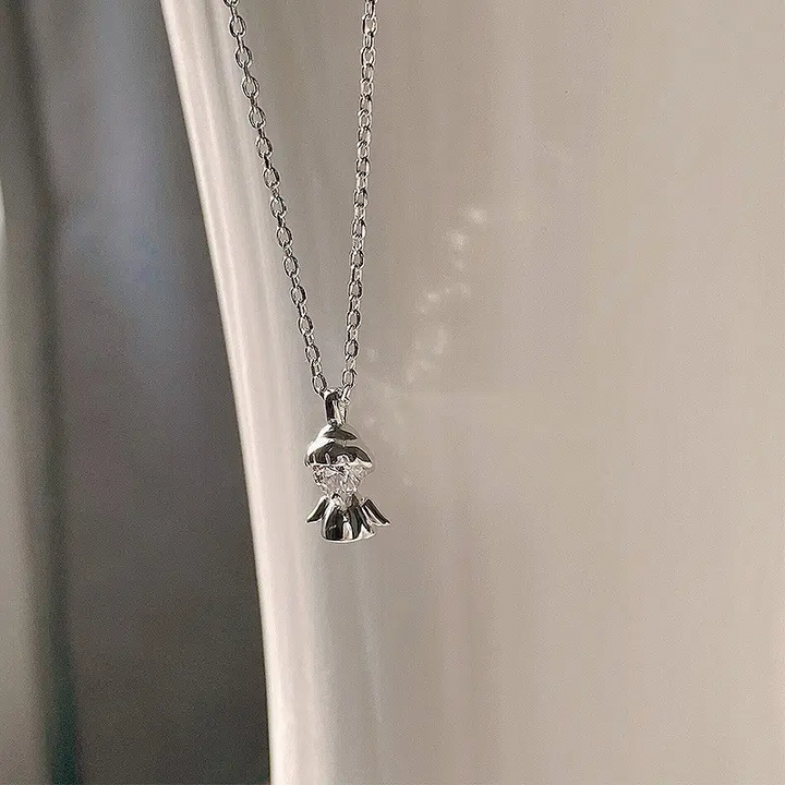 Halskette Anhänger Engel Sterling Silber 925 Zirkonia Perle Damen Mädchen - Vipfashion797